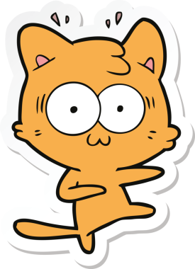 Bir çizgi film çıkartması. Bir insan tarafından çizilmiş, şaşırmış bir kedi.