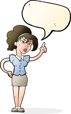 Bir insan tarafından çizilmiş konuşma baloncuğu fikri olan bir karikatür kadın.