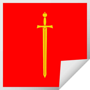 Kare soyma etiketi Bir insan tarafından çizilmiş garip karikatür kılıcı