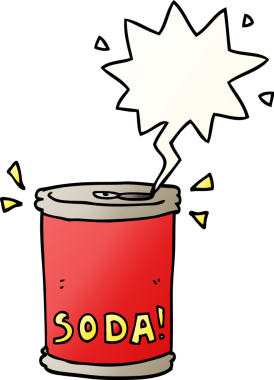 bir insan tarafından çizilmiş, konuşma baloncuklu karikatür soda kutusu.