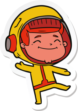 Bir insan tarafından çizilmiş mutlu bir astronotun çıkartması.