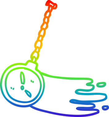 Gökkuşağı gradyan çizgi çizimi Bir insan tarafından çizilmiş sallanan altın saat