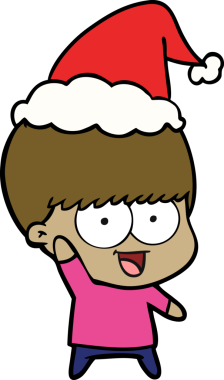 Bir insan tarafından çizilmiş Noel Baba şapkası takan bir çocuğun çizdiği mutlu el çizimi.