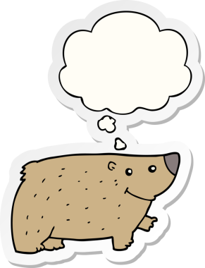 İnsan tarafından çizilmiş bir çıkartma olarak düşünce baloncuğu olan çizgi film ayısı.