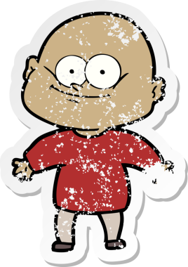 Bir insan tarafından çizilmiş kel bir adamın sıkıntılı çıkartması.