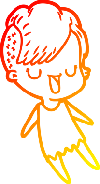 Hipster saç kesimi bir insan tarafından çizilmiş güzel bir çizgi film kızı çizimi.