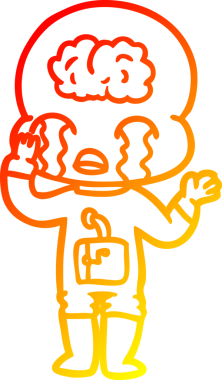 Bir çizgi filmin sıcak çizgi çizimi. Bir insan tarafından çizilmiş ağlayan büyük beyin uzaylısı.