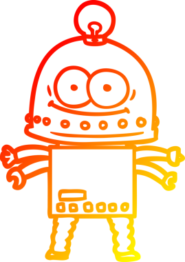Bir insan tarafından çizilmiş ampullü mutlu bir robot çizimi.