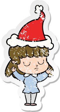 Bir insan tarafından çizilmiş Noel Baba şapkası giymiş ilgisiz bir kadının el yazısı.