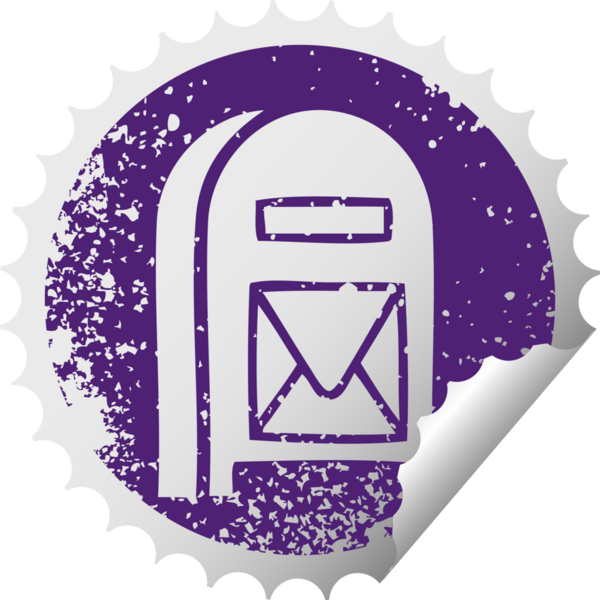 Bir insan tarafından çizilmiş bir posta kutusunun sıkıntılı dairesel soyma etiketi sembolü