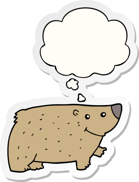 İnsan tarafından çizilmiş bir çıkartma olarak düşünce baloncuğu olan çizgi film ayısı.