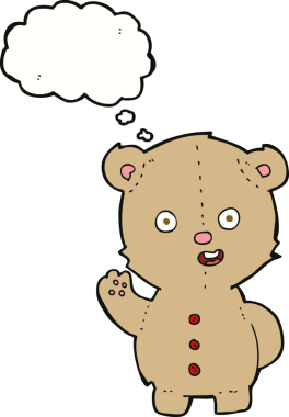 Bir insan tarafından çizilmiş düşünce balonlu oyuncak ayı.