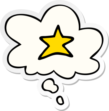 Düşünce baloncuğu insan tarafından çizilmiş bir çıkartma olan çizgi film yıldızı sembolü.