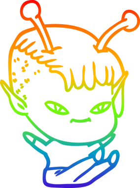 Gökkuşağı gradyan çizgisi bir insan tarafından çizilmiş şirin bir uzaylı kızın çizimi.