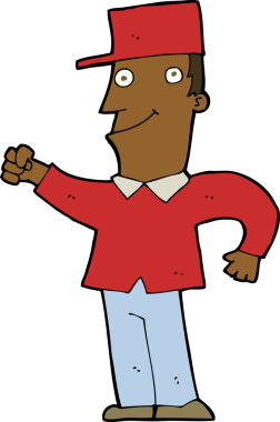 Bir insan tarafından çizilmiş havayı yumruklayan çizgi film adamı.