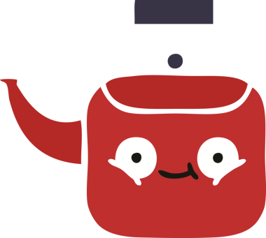 Bir insan tarafından çizilmiş bir çaydanlığın düz renkli retro karikatürü