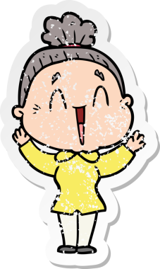 Bir insan tarafından çizilmiş mutlu, yaşlı bir kadının sıkıntılı çıkartması.