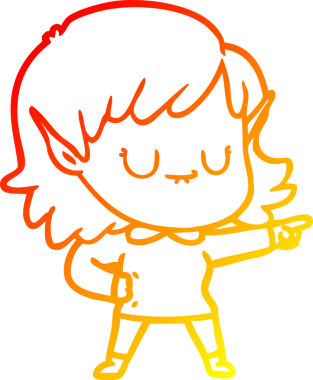 Bir insan tarafından çizilmiş mutlu bir elf kızı çizimi.