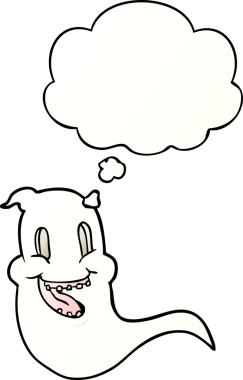 Bir insan tarafından çizilmiş yumuşak eğimli düşünce baloncuklu karikatür hayaleti.