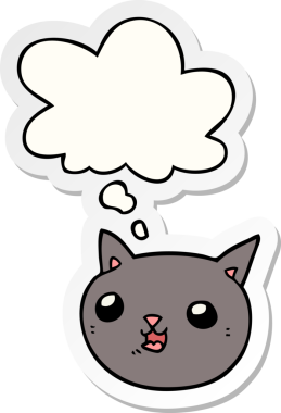 Düşünce baloncuklu çizgi film kedisi insan tarafından çizilmiş bir çıkartma.