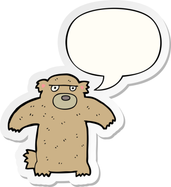 Bir insan tarafından çizilmiş baloncuk çıkartmalı çizgi film ayısı.