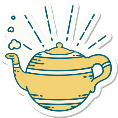 Bir insan tarafından çizilmiş dövme stili buharlı çaydanlık.