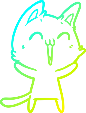 Bir insan tarafından çizilmiş mutlu çizgi film kedisinin soğuk gradyan çizgisi.