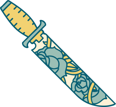 Bir hançerin ve bir insanın çizdiği çiçeklerin ikonik dövme şekli.