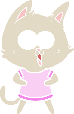 Bir insan tarafından çizilmiş komik düz renkli çizgi film kedisi.