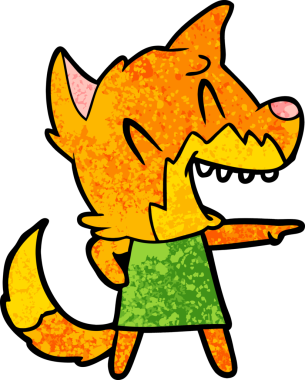 Bir insan tarafından çizilmiş gülen tilki çizgi filmi.