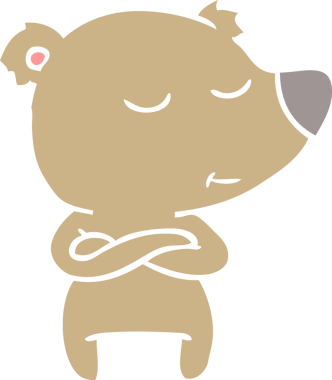 Bir insan tarafından çizilmiş mutlu düz renkli çizgi film ayısı.