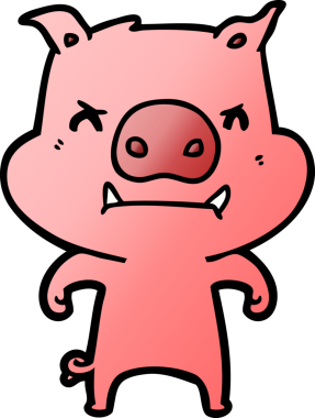 Bir insan tarafından çizilmiş kızgın çizgi film domuzu.