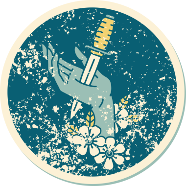 İnsan eliyle çizilmiş bir hançerin sembolik dövmeli görüntüsü.