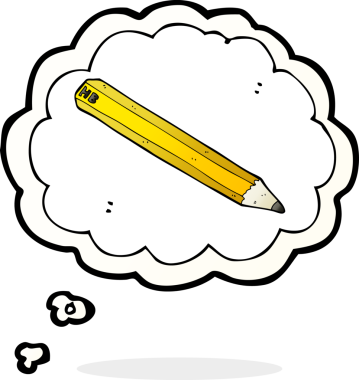 Bir insan tarafından çizilmiş düşünce baloncuklu karikatür kalem