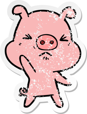 Bir insan tarafından çizilmiş kızgın bir domuzun sıkıntılı çıkartması.