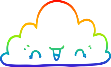 Gökkuşağı gradyan çizgisi bir insan tarafından çizilmiş şirin bir karikatür bulutu