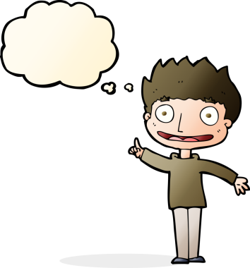 Bir insan tarafından çizilmiş düşünce balonu olan mutlu çocuk çizgi filmi.