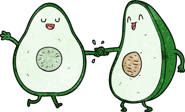 Bir insan tarafından çizilmiş avokado dansı çizgi filmi.