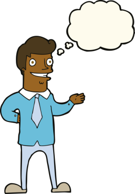 Bir insan tarafından çizilmiş düşünce baloncuğu olan çizgi film satıcısı.