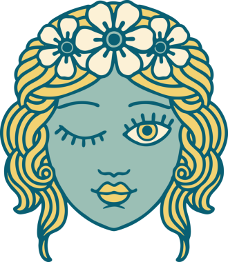 İkonik dövme stili bir insan tarafından çizilmiş genç kızların yüzü.