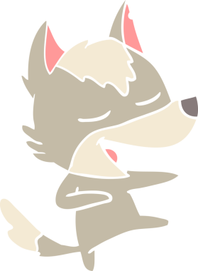 Bir insan tarafından çizilmiş düz renkli çizgi film kurt gülüşü