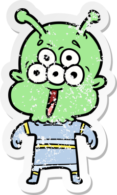 Bir insan tarafından çizilmiş mutlu çizgi film uzaylısının sıkıntılı çıkartması.