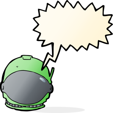 Bir insan tarafından çizilmiş konuşma balonlu astronot yüzü.