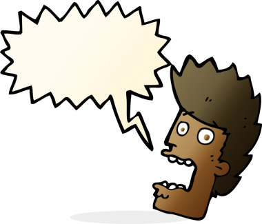 Bir insan tarafından çizilmiş, konuşma balonuyla dehşete düşmüş bir adam.