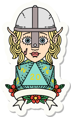 Bir insan tarafından çizilmiş doğal 20 zarlı bir elf savaşçısı çıkartması.