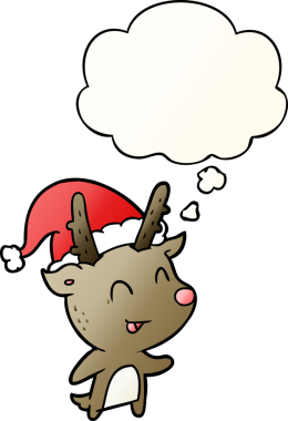 Bir insan tarafından çizilmiş yumuşak eğimli düşünce baloncuklu çizgi film Noel geyiği.