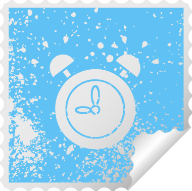 Bir insan tarafından çizilmiş çınlayan çalar saatin kare soyma etiketi.