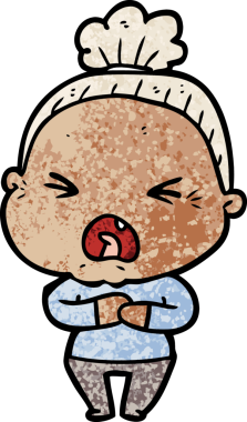 Bir insan tarafından çizilmiş kızgın yaşlı kadın çizgi filmi.