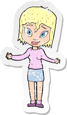 Bir insan tarafından çizilmiş omuzlarını silken karikatürlü bir kadının gerilmiş çıkartması.