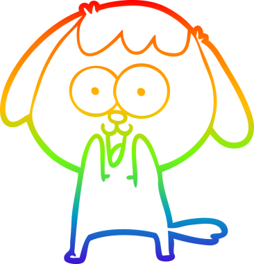 Gökkuşağı gradyan çizimi. Bir insan tarafından çizilmiş şirin bir köpek çizimi.